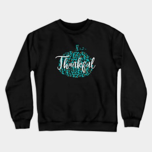 Teal Leopard Print Pumpkin Thankful Crewneck Sweatshirt